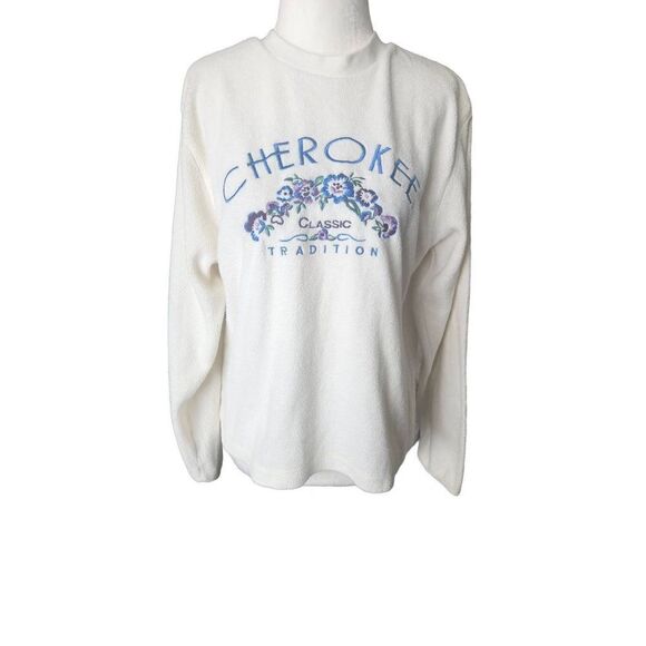 Cream Sherpa Crewneck Cherokee 90s Y2k Floral Classic Crew Sweatshirt - Picture 3 of 5